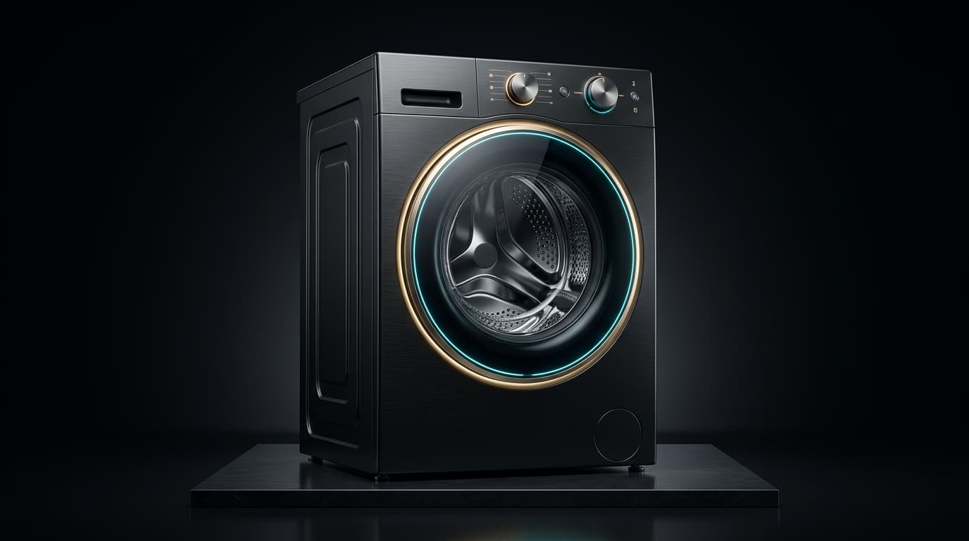 Lave-linge haut de gamme à chargement frontal en titane brossé avec tambour en verre fumé éclairé